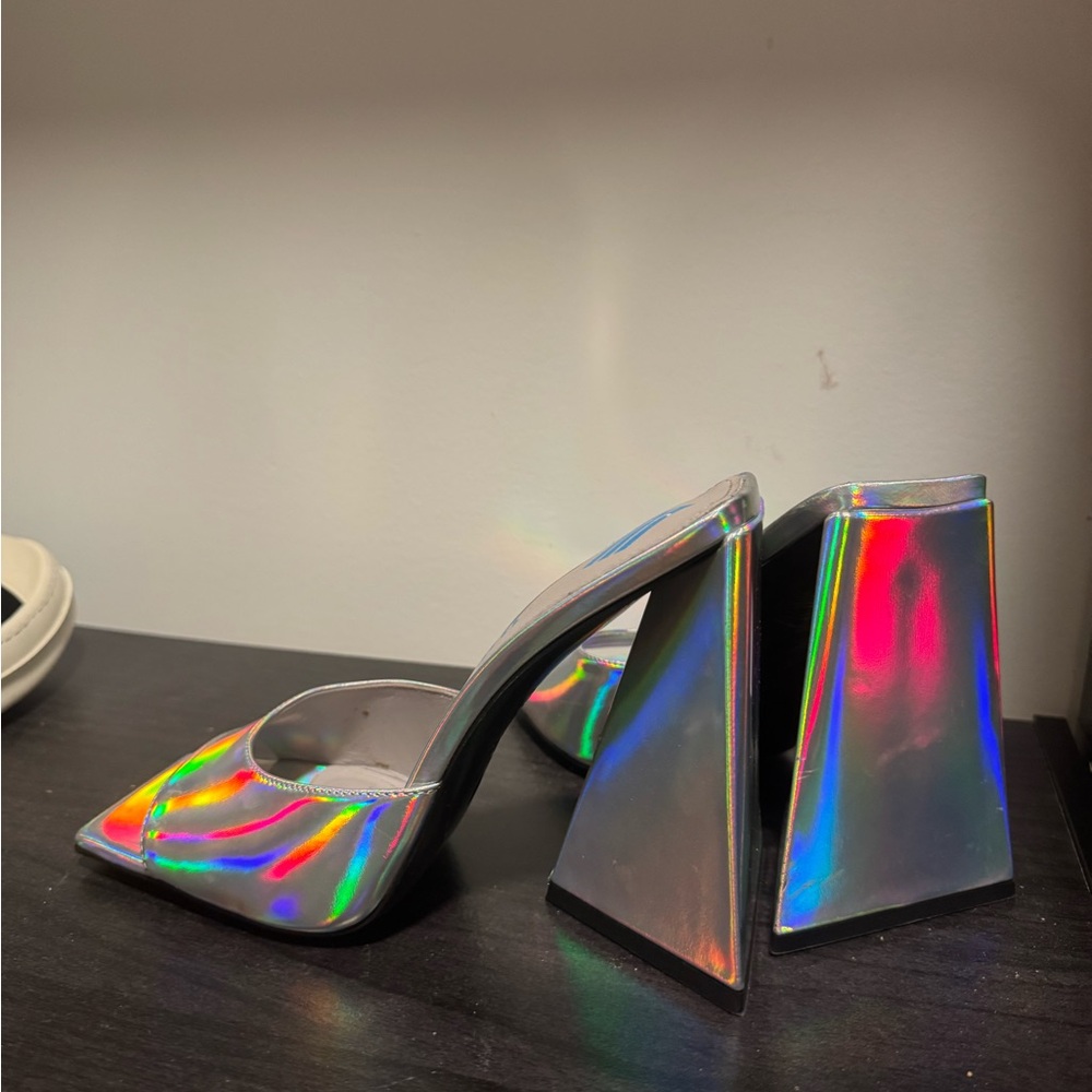 Attico Holographic Block Heel Mules